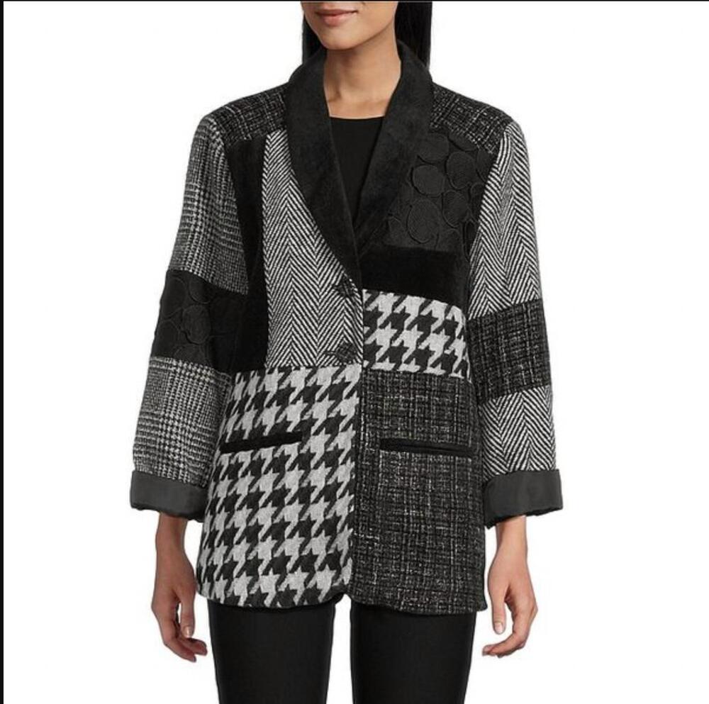 NEW ALI MILES media button front jacket in black multi